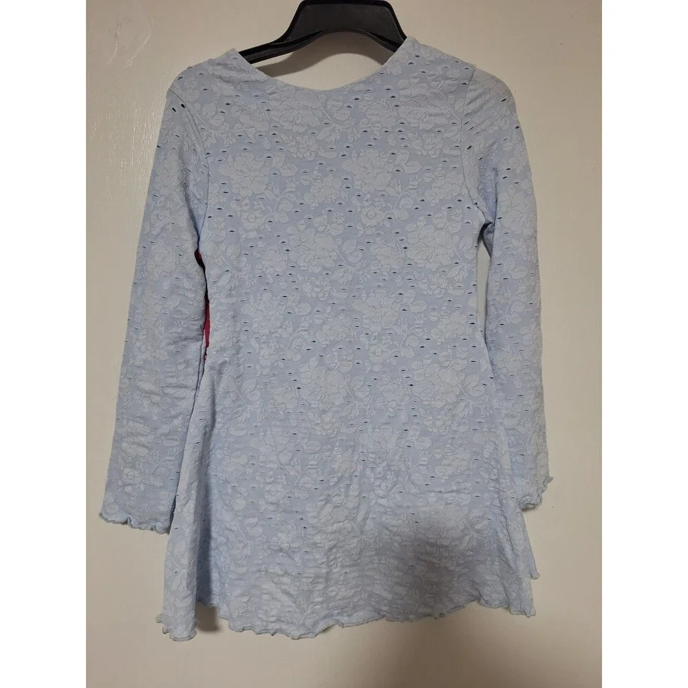 Justice Girls Blue Floral Lace A-Line Short Dress Round Neck Long Sleeve XS